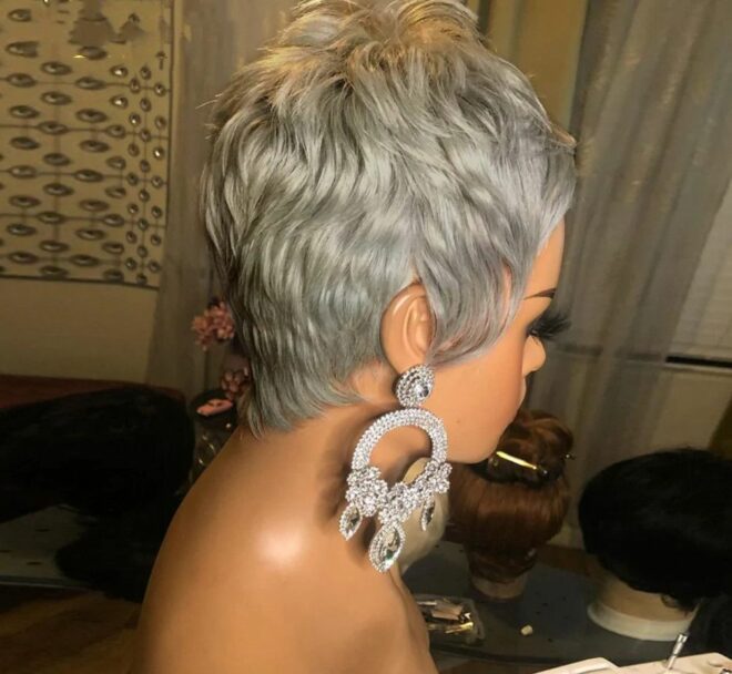 Women's wig short hair silver gray mechanism rose net chemical fiber wig head set Pixie cut wig - Image 2