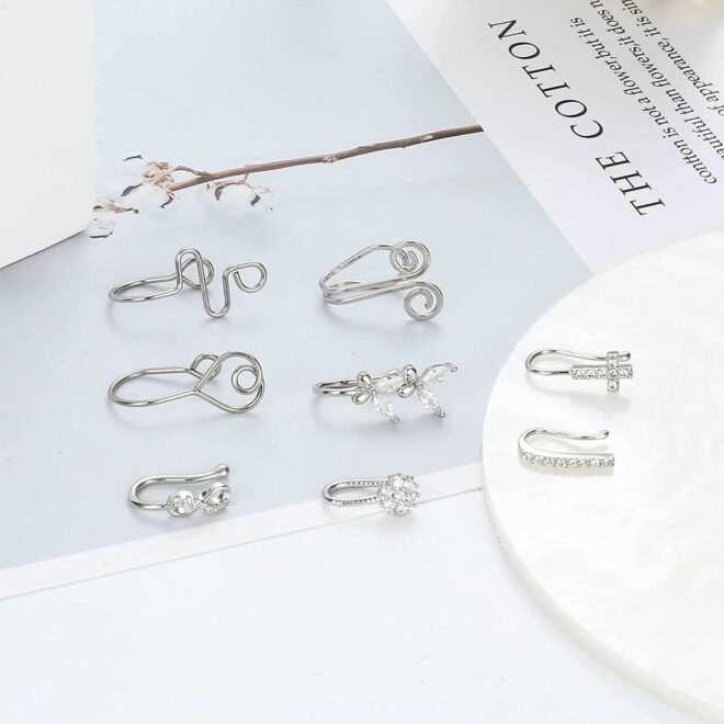 African Nose Cuff Non Piercing 316L Stainless Fake Nose Ring for Women Men Faux Nose Rings Clip on Adjustable 8 Pcs - Image 3