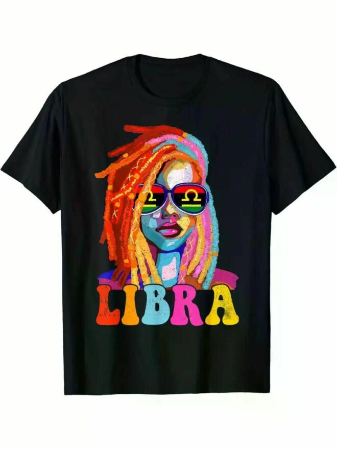 Libra Queen African American Loc'd Women Zodiac Sign T-Shirt - Soft, Vibrant Artistic Print