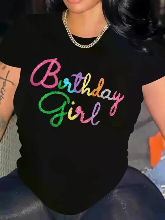 Women'S Birthday Girls Letter T-shirt Casual Sports T-shirt All Season Comfort - Image 25