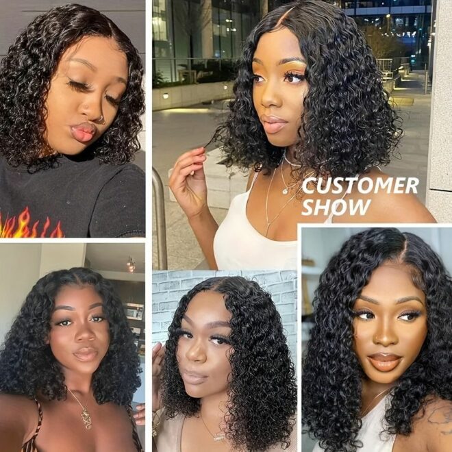 Luxurious Deep Wave Curly Bob Lace Front Wig for Women - 200% Density, 13x4 HD Transparent Swiss Lace, Pre-Plucked & Glueless, Brazilian Human Hair, Water Wave Texture, Available in 10-16 Inches - Image 43