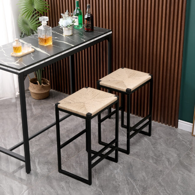 Set of 2 Backless Bar Stools for Kitchen Counter Paper Rope Woven Dining Chairs for Home & Kitchen (Paper Rope Backless) - Image 2