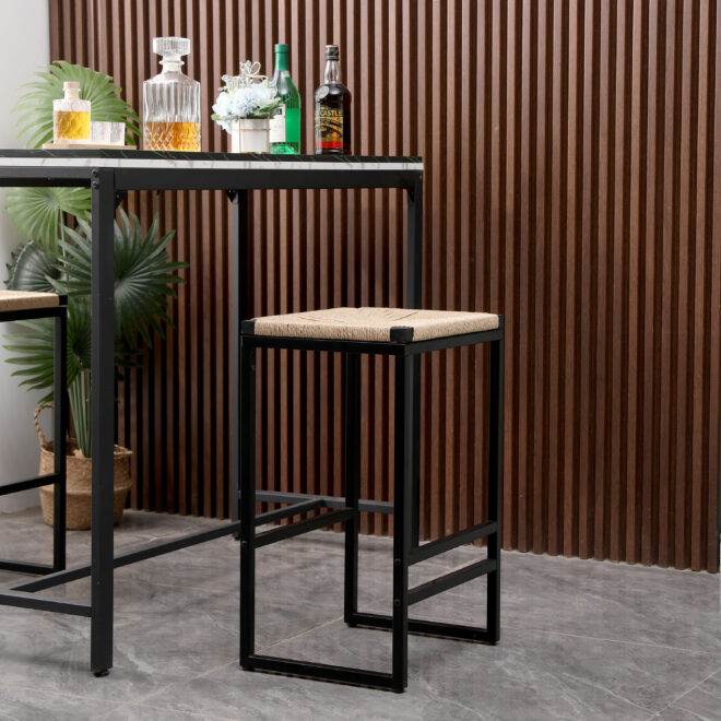 Set of 2 Backless Bar Stools for Kitchen Counter Paper Rope Woven Dining Chairs for Home & Kitchen (Paper Rope Backless) - Image 4