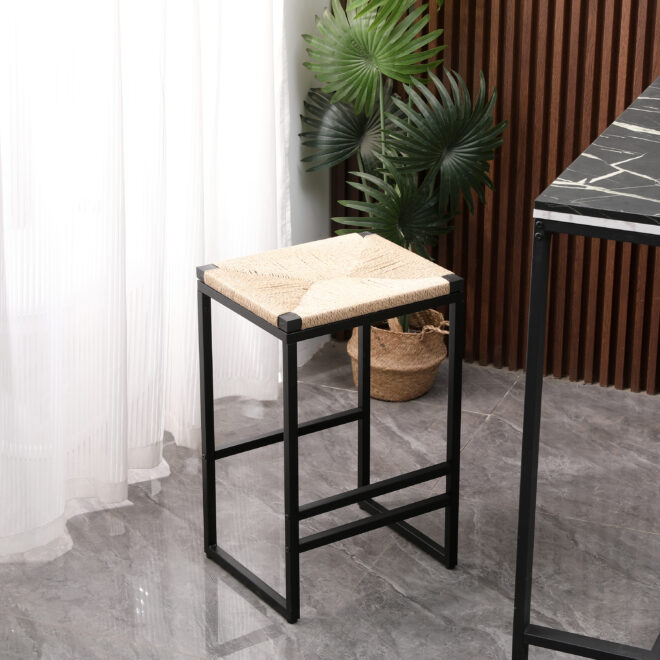 Set of 2 Backless Bar Stools for Kitchen Counter Paper Rope Woven Dining Chairs for Home & Kitchen (Paper Rope Backless) - Image 5