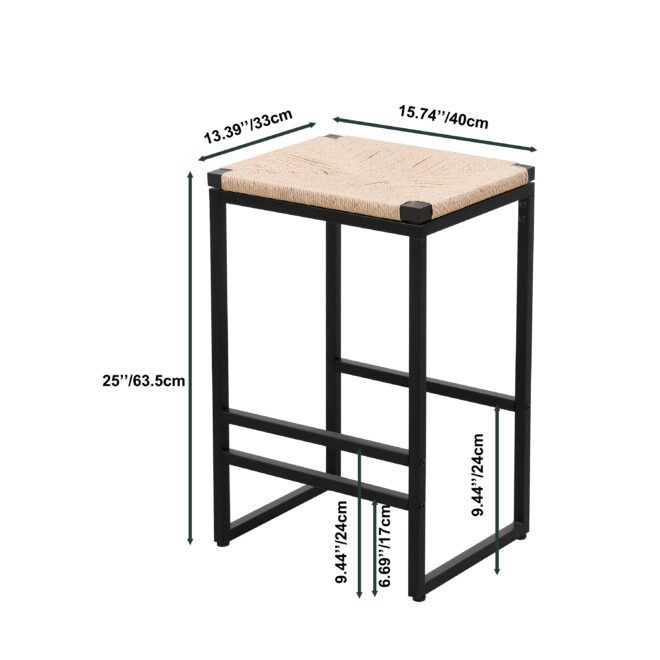 Set of 2 Backless Bar Stools for Kitchen Counter Paper Rope Woven Dining Chairs for Home & Kitchen (Paper Rope Backless) - Image 6