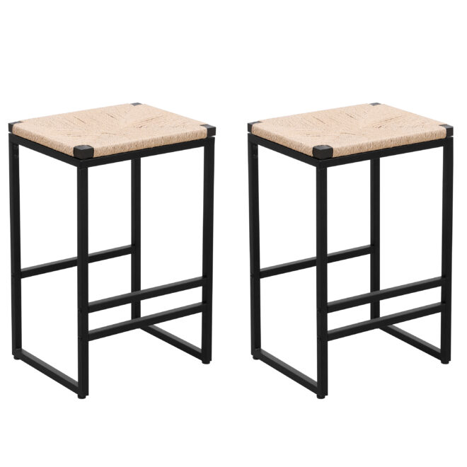 Set of 2 Backless Bar Stools for Kitchen Counter Paper Rope Woven Dining Chairs for Home & Kitchen (Paper Rope Backless) - Image 7