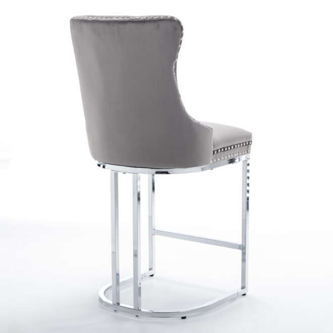 26" Counter Height Bar Stools Set of 2, Modern Velvet Barstools with Button Back&Rivet Trim Upholstered Kitchen Island Chairs with Sturdy Chromed Metal Base Legs Farmhouse Bar Stools, (Gray,2 Pack) - Image 6