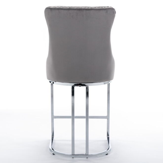 26" Counter Height Bar Stools Set of 2, Modern Velvet Barstools with Button Back&Rivet Trim Upholstered Kitchen Island Chairs with Sturdy Chromed Metal Base Legs Farmhouse Bar Stools, (Gray,2 Pack) - Image 7