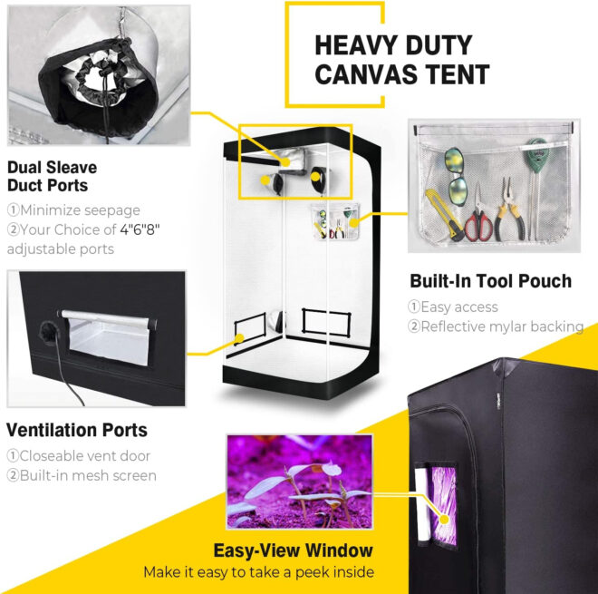 iPower GLTENTXS3 Grow Tent with Reflective Mylar 32" x 32" x 63" Indoor Hydroponic Water-Resistant Complete System, Black - Image 5