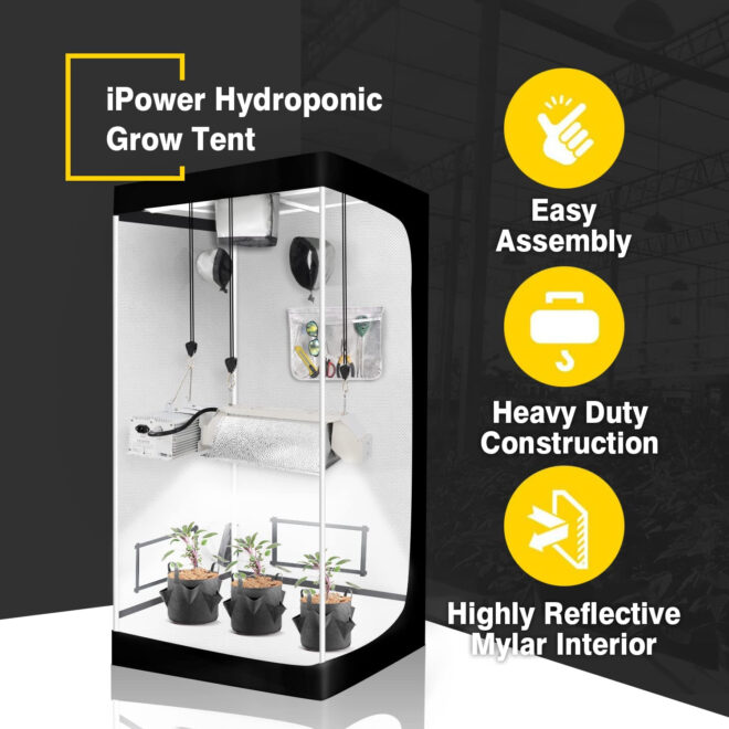 iPower GLTENTXS3 Grow Tent with Reflective Mylar 32" x 32" x 63" Indoor Hydroponic Water-Resistant Complete System, Black - Image 6