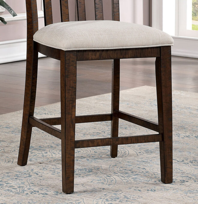 Set of 2pcs Counter Height Chair Dining Room Furniture Rustic Oak / Beige Fabric Cushion w/ Welt Slat Back Kitchen Breakfast - Image 2