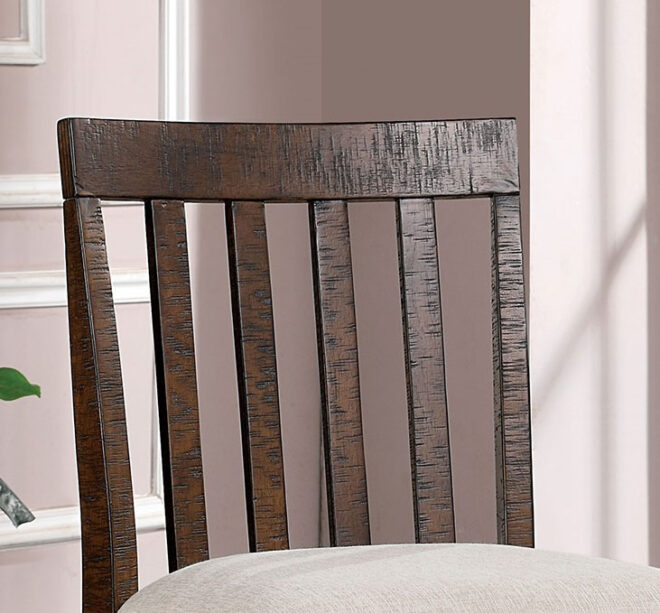Set of 2pcs Counter Height Chair Dining Room Furniture Rustic Oak / Beige Fabric Cushion w/ Welt Slat Back Kitchen Breakfast - Image 3