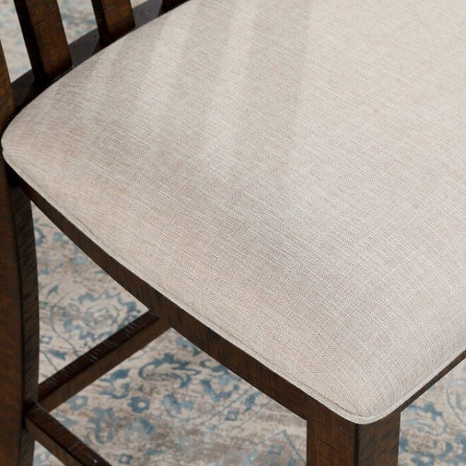 Set of 2pcs Counter Height Chair Dining Room Furniture Rustic Oak / Beige Fabric Cushion w/ Welt Slat Back Kitchen Breakfast - Image 4