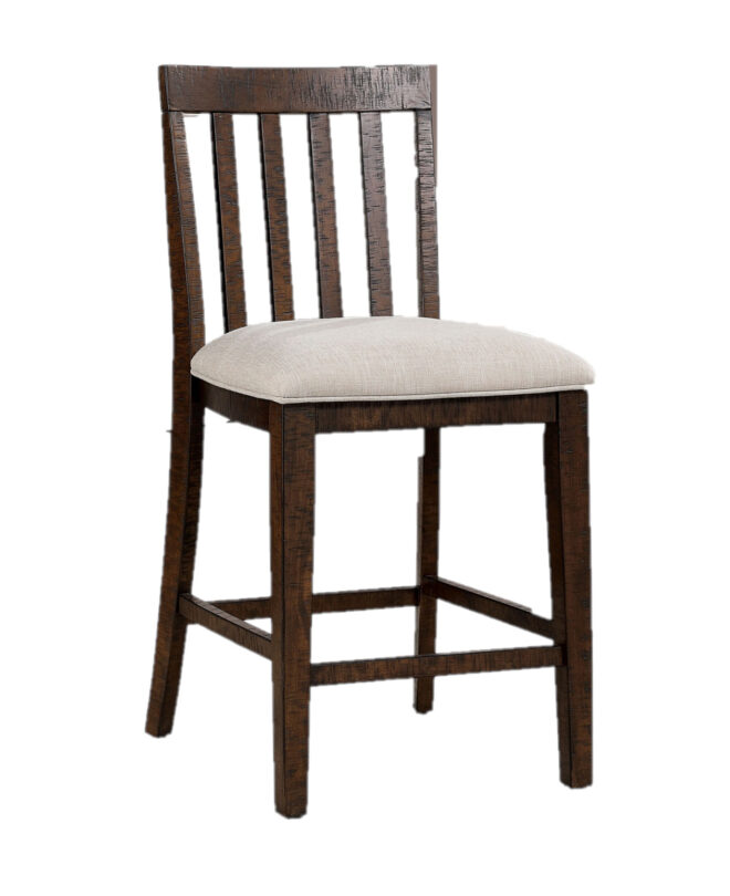 Set of 2pcs Counter Height Chair Dining Room Furniture Rustic Oak / Beige Fabric Cushion w/ Welt Slat Back Kitchen Breakfast - Image 5