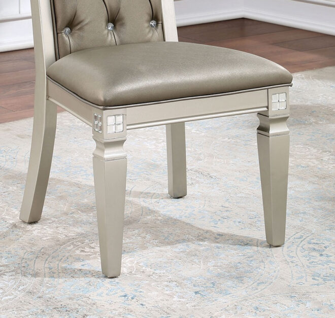 Formal Traditional Set of 2 Dining Chairs Champagne / Warm Grey Solid wood Leatherette Cushion Button Tufted Side Chairs Kitchen Dining Room Furniture - Image 3