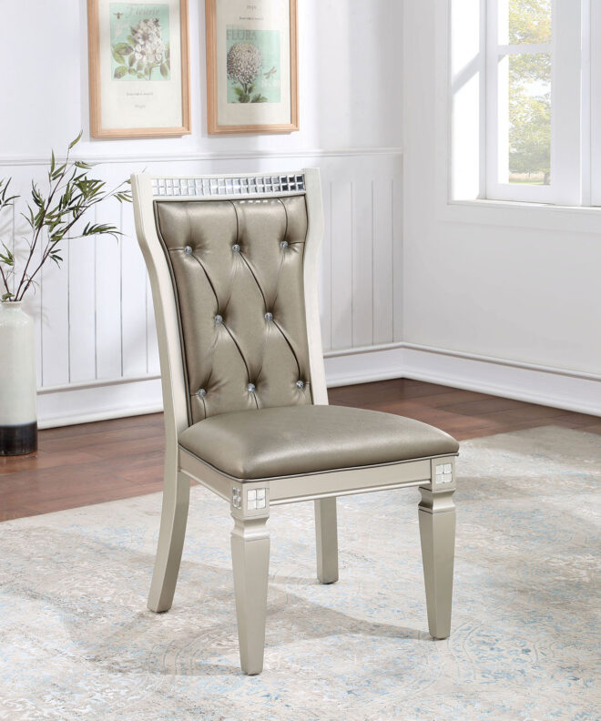Formal Traditional Set of 2 Dining Chairs Champagne / Warm Grey Solid wood Leatherette Cushion Button Tufted Side Chairs Kitchen Dining Room Furniture - Image 4