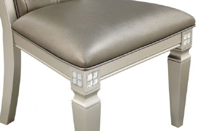 Formal Traditional Set of 2 Dining Chairs Champagne / Warm Grey Solid wood Leatherette Cushion Button Tufted Side Chairs Kitchen Dining Room Furniture - Image 5