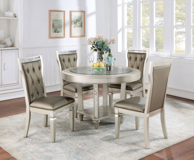 Formal Traditional Set of 2 Dining Chairs Champagne / Warm Grey Solid wood Leatherette Cushion Button Tufted Side Chairs Kitchen Dining Room Furniture - Image 8