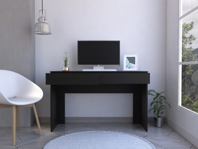 Black Wengue 2-Drawer Computer Desk - Image 4