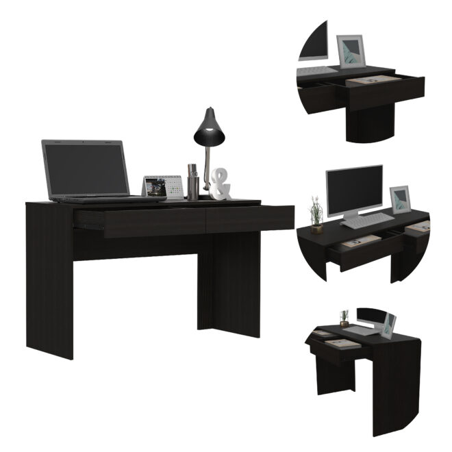 Black Wengue 2-Drawer Computer Desk - Image 5
