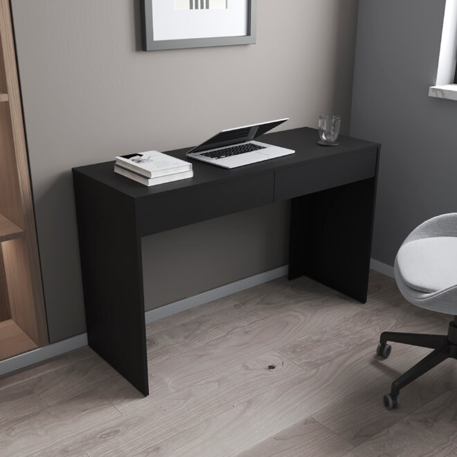 Black Wengue 2-Drawer Computer Desk