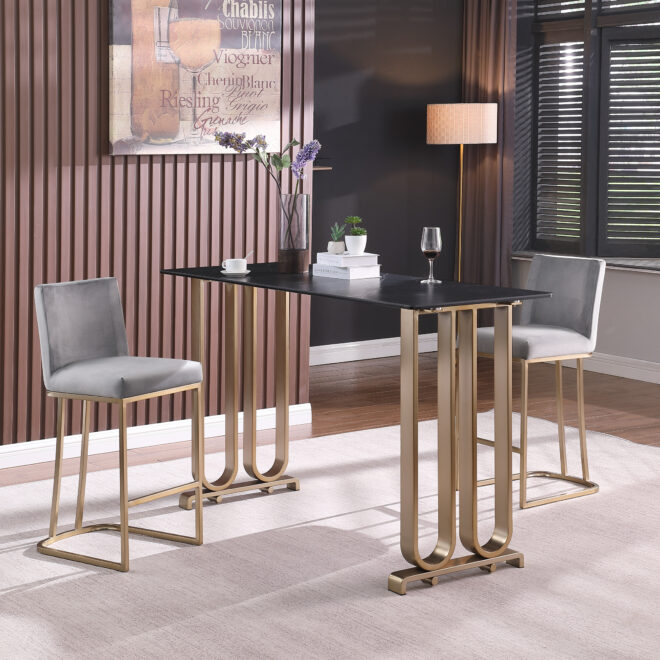 Woker Furniture Bar Stools Set of 2 Counter Height 26" Bar Stools with Back, Gold Brushed Barstools Modern Velvet Fabric Kitchen Stools for Counter Pub, Upholstered Dining Chairs - Gray - Image 2