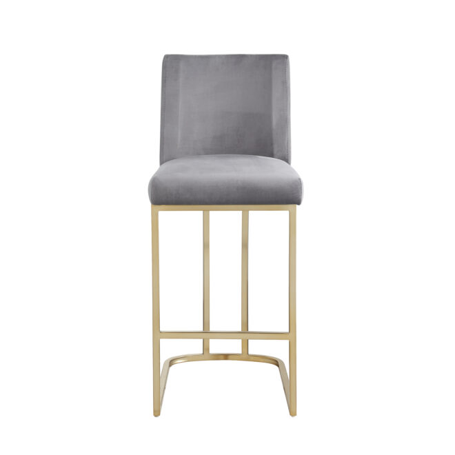 Woker Furniture Bar Stools Set of 2 Counter Height 26" Bar Stools with Back, Gold Brushed Barstools Modern Velvet Fabric Kitchen Stools for Counter Pub, Upholstered Dining Chairs - Gray - Image 3