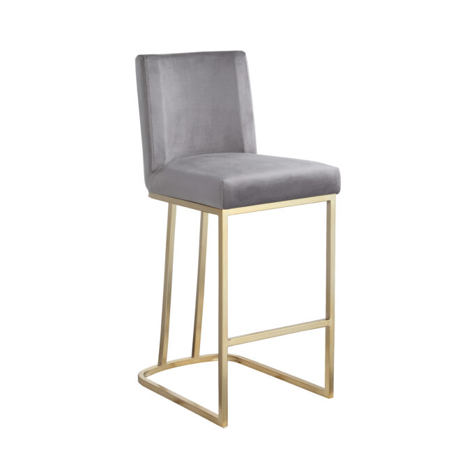 Woker Furniture Bar Stools Set of 2 Counter Height 26" Bar Stools with Back, Gold Brushed Barstools Modern Velvet Fabric Kitchen Stools for Counter Pub, Upholstered Dining Chairs - Gray - Image 4