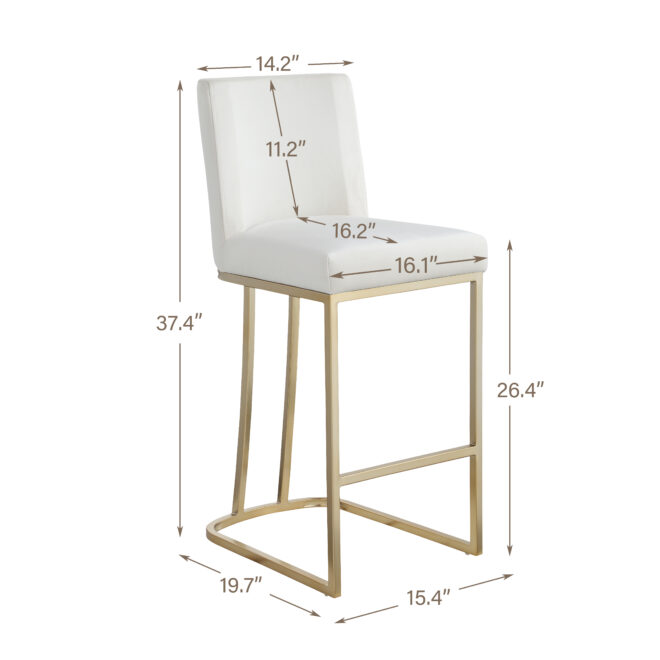 Woker Furniture Bar Stools Set of 2 Counter Height 26" Bar Stools with Back, Gold Brushed Barstools Modern Velvet Fabric Kitchen Stools for Counter Pub, Upholstered Dining Chairs - Gray - Image 8