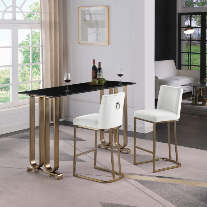 Woker Furniture Bar Stools Set of 2 Counter Height 26" Bar Stools with Back, Gold Brushed Barstools Modern Velvet Fabric Kitchen Stools for Counter Pub, Upholstered Dining Chairs - Creamy White - Image 2