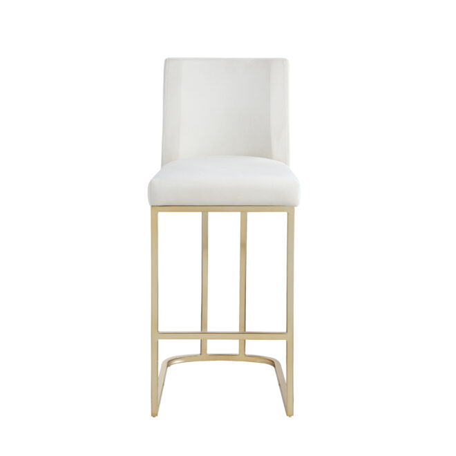 Woker Furniture Bar Stools Set of 2 Counter Height 26" Bar Stools with Back, Gold Brushed Barstools Modern Velvet Fabric Kitchen Stools for Counter Pub, Upholstered Dining Chairs - Creamy White - Image 3