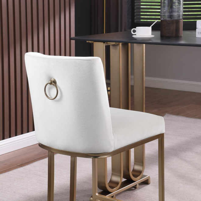 Woker Furniture Bar Stools Set of 2 Counter Height 26" Bar Stools with Back, Gold Brushed Barstools Modern Velvet Fabric Kitchen Stools for Counter Pub, Upholstered Dining Chairs - Creamy White - Image 9
