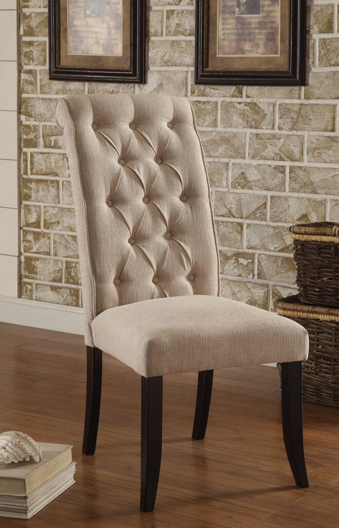 Dining Room Furniture Contemporary Rustic Style Beige Fabric Upholstered Tufted Set of 2 Chairs Kitchen Breakfast - Image 2
