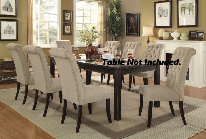Dining Room Furniture Contemporary Rustic Style Beige Fabric Upholstered Tufted Set of 2 Chairs Kitchen Breakfast - Image 11