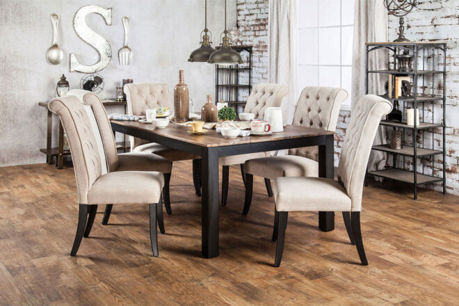 Dining Room Furniture Contemporary Rustic Style Beige Fabric Upholstered Tufted Set of 2 Chairs Kitchen Breakfast - Image 13
