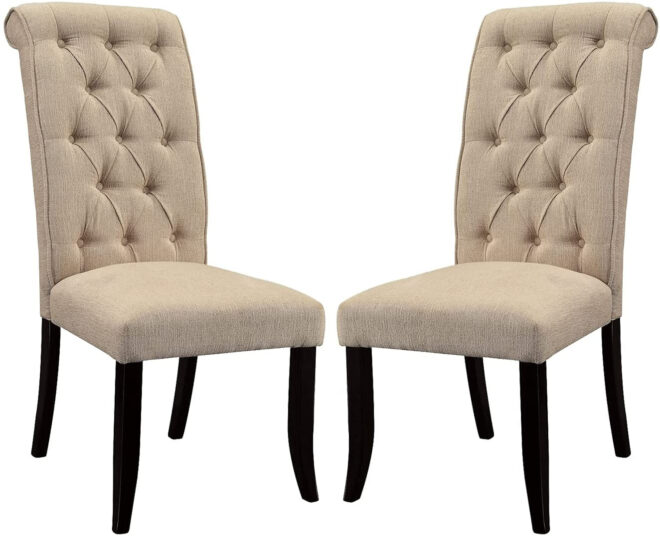 Dining Room Furniture Contemporary Rustic Style Beige Fabric Upholstered Tufted Set of 2 Chairs Kitchen Breakfast - Image 5