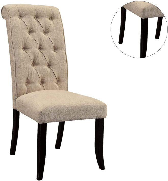 Dining Room Furniture Contemporary Rustic Style Beige Fabric Upholstered Tufted Set of 2 Chairs Kitchen Breakfast - Image 6