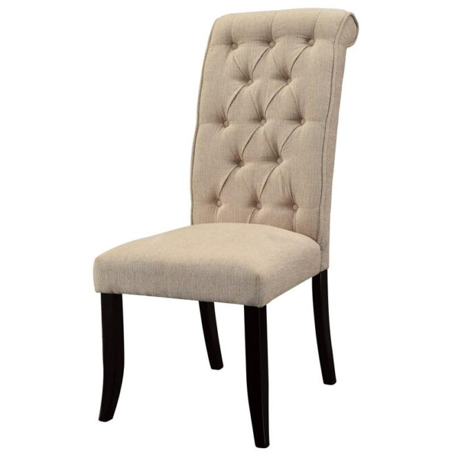 Dining Room Furniture Contemporary Rustic Style Beige Fabric Upholstered Tufted Set of 2 Chairs Kitchen Breakfast - Image 7