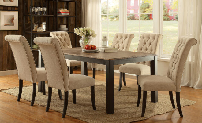 Dining Room Furniture Contemporary Rustic Style Beige Fabric Upholstered Tufted Set of 2 Chairs Kitchen Breakfast - Image 10