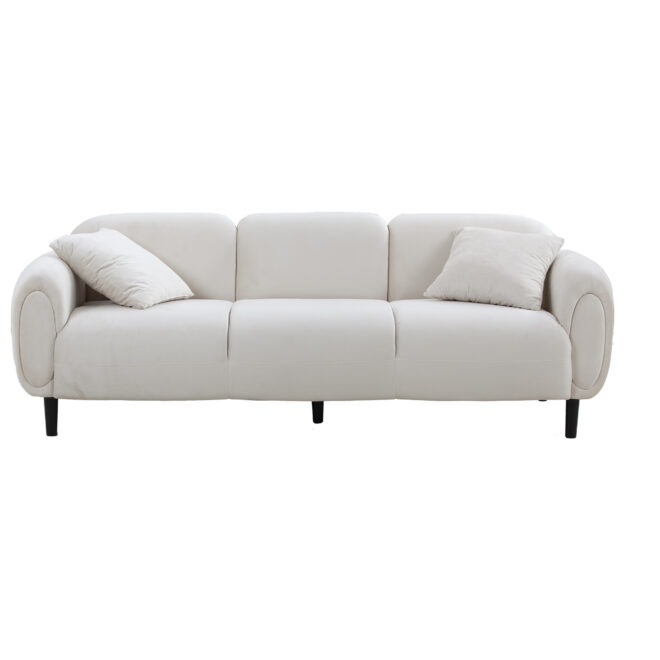 Mid Century Modern 3 seater Couch Velveteen sofa with solid wood leg for Living Room, bedroom, livingroom Beige - Image 2