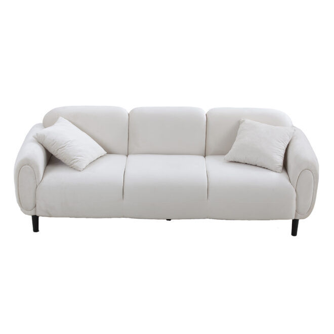 Mid Century Modern 3 seater Couch Velveteen sofa with solid wood leg for Living Room, bedroom, livingroom Beige - Image 3