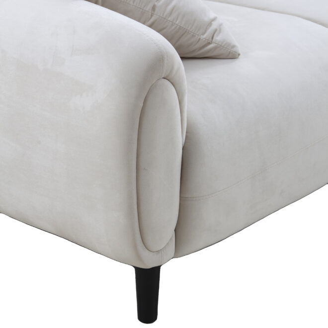 Mid Century Modern 3 seater Couch Velveteen sofa with solid wood leg for Living Room, bedroom, livingroom Beige - Image 5