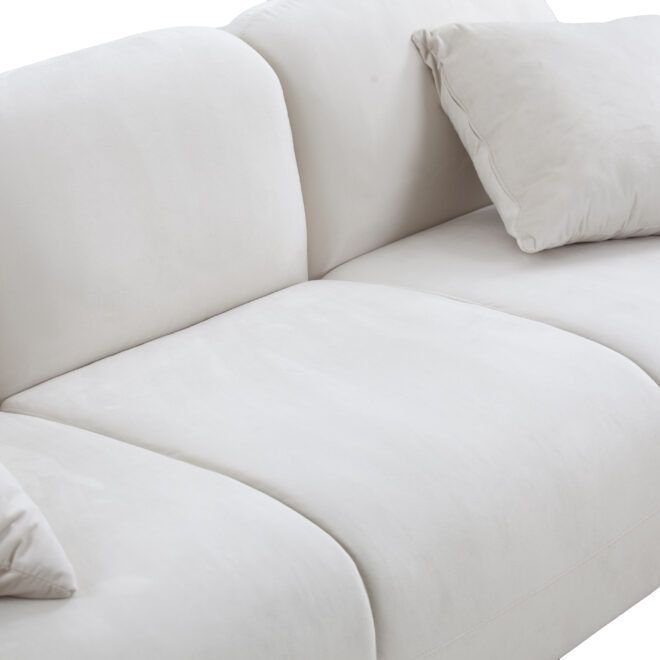 Mid Century Modern 3 seater Couch Velveteen sofa with solid wood leg for Living Room, bedroom, livingroom Beige - Image 6
