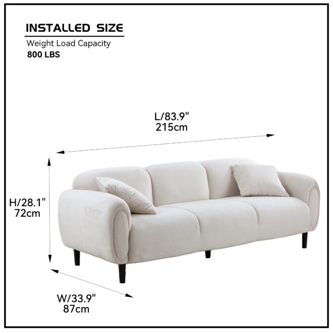 Mid Century Modern 3 seater Couch Velveteen sofa with solid wood leg for Living Room, bedroom, livingroom Beige - Image 9