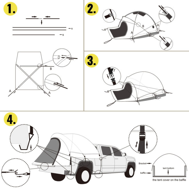 VEVOR Truck Tent 5-5.2' Truck Bed Tent, Full-Size Pickup Tent, Waterproof Truck Camper, 2 Mesh Windows, Easy To Setup Truck Tents For Camping, Hiking, Fishing, Grey Color - Image 4