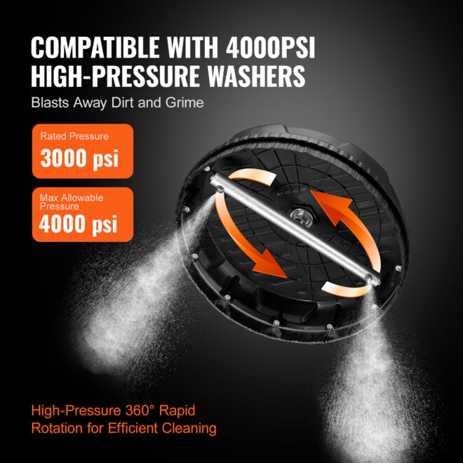 VEVOR Universal 15" Pressure Washer Surface Cleaner, Pressure Washer Attachment 4000 Max PSI, 1/4" Quick-Connect Connector Concrete Cleaner, Heavy Duty Power Washer for Floor Driveway, Patio,Sidewalk - Image 3