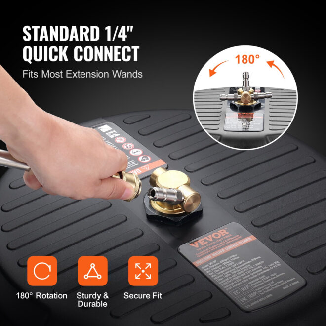 VEVOR Universal 15" Pressure Washer Surface Cleaner, Pressure Washer Attachment 4000 Max PSI, 1/4" Quick-Connect Connector Concrete Cleaner, Heavy Duty Power Washer for Floor Driveway, Patio,Sidewalk - Image 4