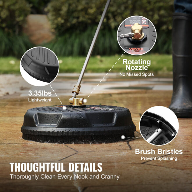 VEVOR Universal 15" Pressure Washer Surface Cleaner, Pressure Washer Attachment 4000 Max PSI, 1/4" Quick-Connect Connector Concrete Cleaner, Heavy Duty Power Washer for Floor Driveway, Patio,Sidewalk - Image 5