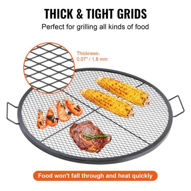VEVOR X-Marks Fire Pit Grill Grate, Round Cooking Grate, Heavy Duty Steel Campfire BBQ Grill Grid with Handle and Support X Wire, Portable Camping Cookware for Outside Party & Gathering, 36 Inch Black - Image 4