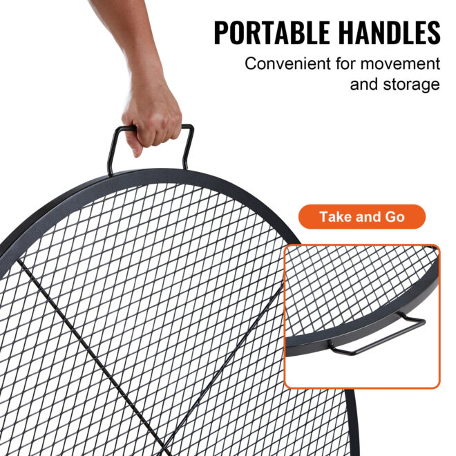 VEVOR X-Marks Fire Pit Grill Grate, Round Cooking Grate, Heavy Duty Steel Campfire BBQ Grill Grid with Handle and Support X Wire, Portable Camping Cookware for Outside Party & Gathering, 36 Inch Black - Image 5